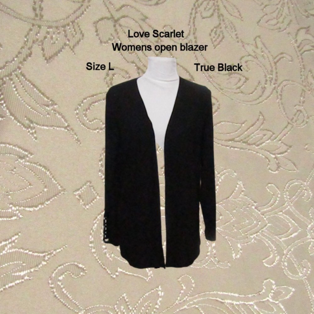 Love Scarlet size L womens open blazer color black long sleeves with rhinestones